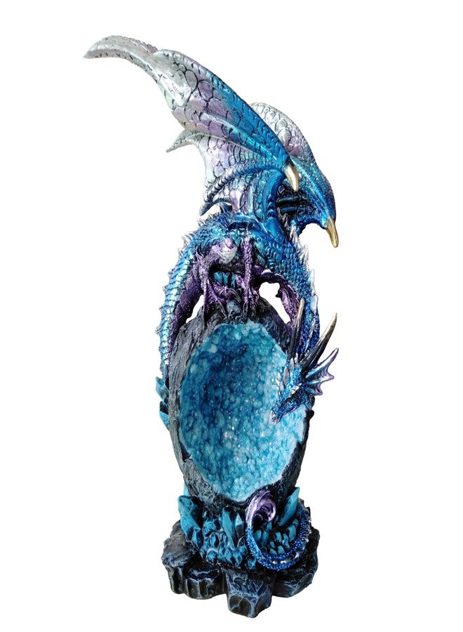JORAE Dragon Statue On Sparkling Faux Crystal Cave Light Up Color Changing LED Collectible Dragon Figurine Home Décor (Blue), 8.5" H - Image 1
